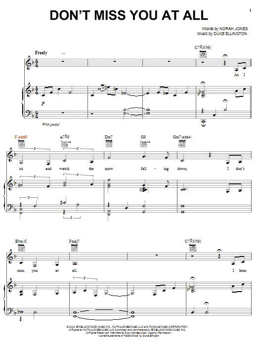 Norah Jones Don't Miss You At All Sheet Music Notes & Chords for Piano, Vocal & Guitar (Right-Hand Melody) - Download or Print PDF