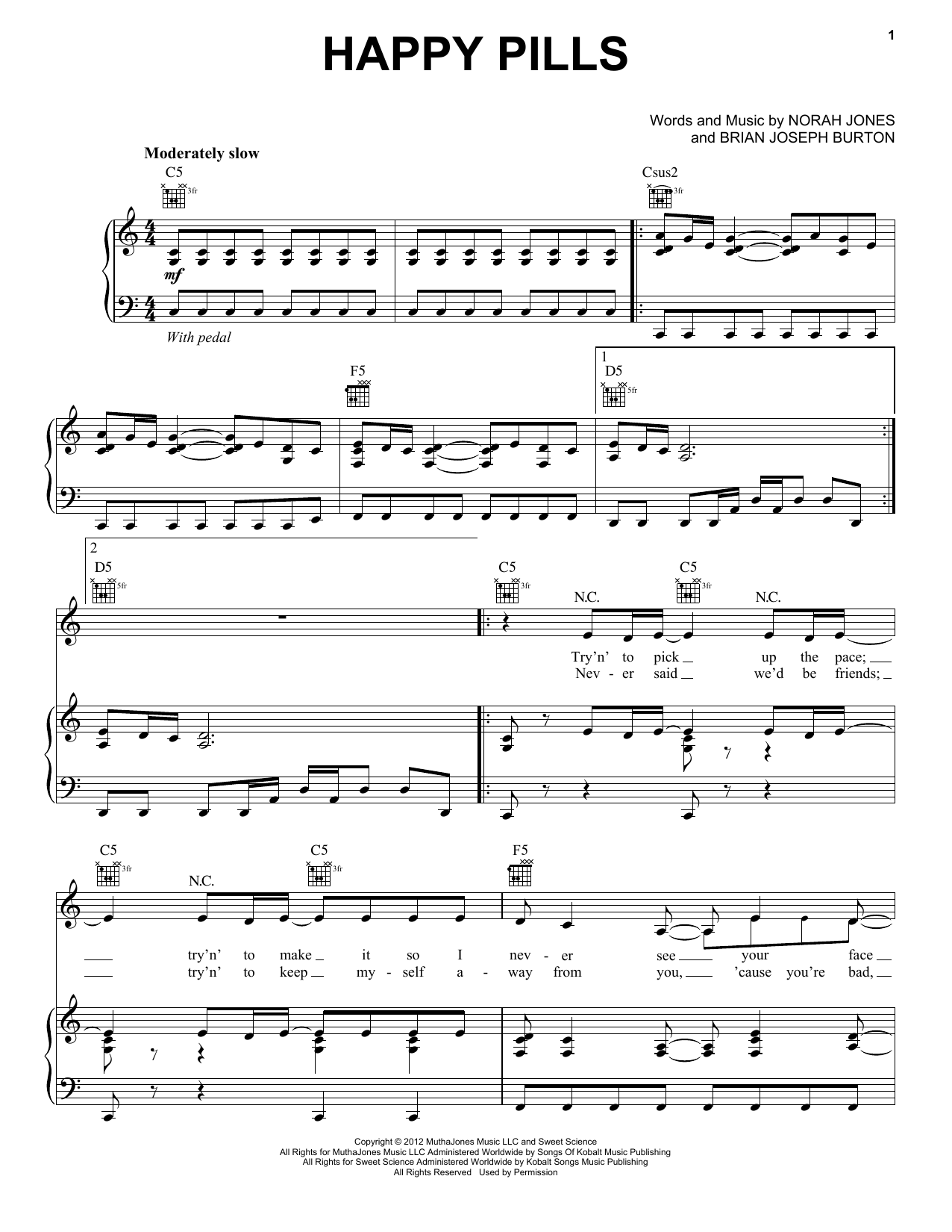 Norah Jones Happy Pills Sheet Music Notes & Chords for Piano, Vocal & Guitar - Download or Print PDF