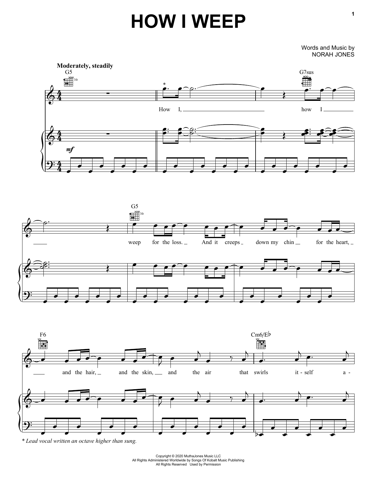 Norah Jones How I Weep Sheet Music Notes & Chords for Piano, Vocal & Guitar (Right-Hand Melody) - Download or Print PDF