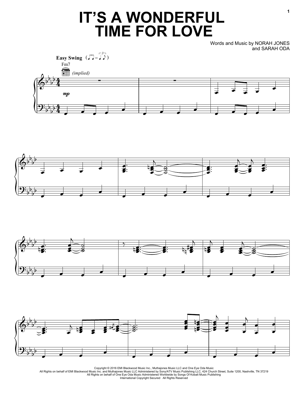Norah Jones It's A Wonderful Time For Love Sheet Music Notes & Chords for Piano, Vocal & Guitar (Right-Hand Melody) - Download or Print PDF