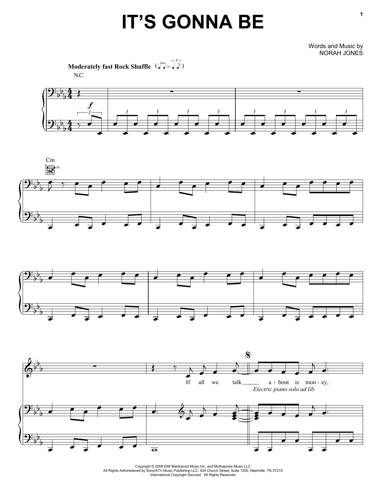 Norah Jones It's Gonna Be Sheet Music Notes & Chords for Piano, Vocal & Guitar (Right-Hand Melody) - Download or Print PDF