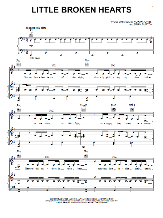 Norah Jones Little Broken Hearts Sheet Music Notes & Chords for Piano, Vocal & Guitar (Right-Hand Melody) - Download or Print PDF