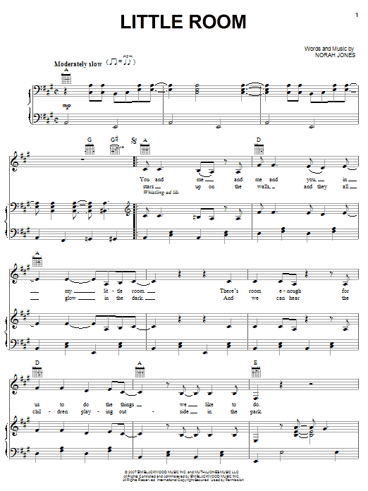 Norah Jones Little Room Sheet Music Notes & Chords for Piano, Vocal & Guitar (Right-Hand Melody) - Download or Print PDF