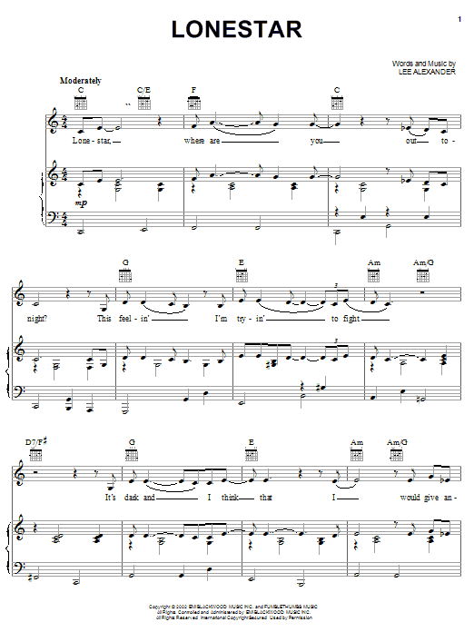 Norah Jones Lonestar Sheet Music Notes & Chords for Piano, Vocal & Guitar - Download or Print PDF