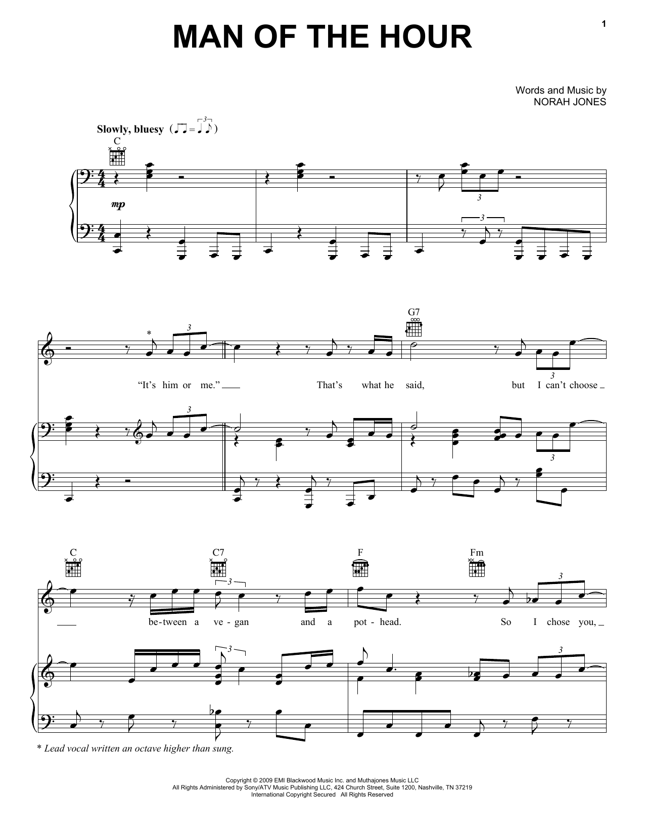 Norah Jones Man Of The Hour Sheet Music Notes & Chords for Piano, Vocal & Guitar (Right-Hand Melody) - Download or Print PDF