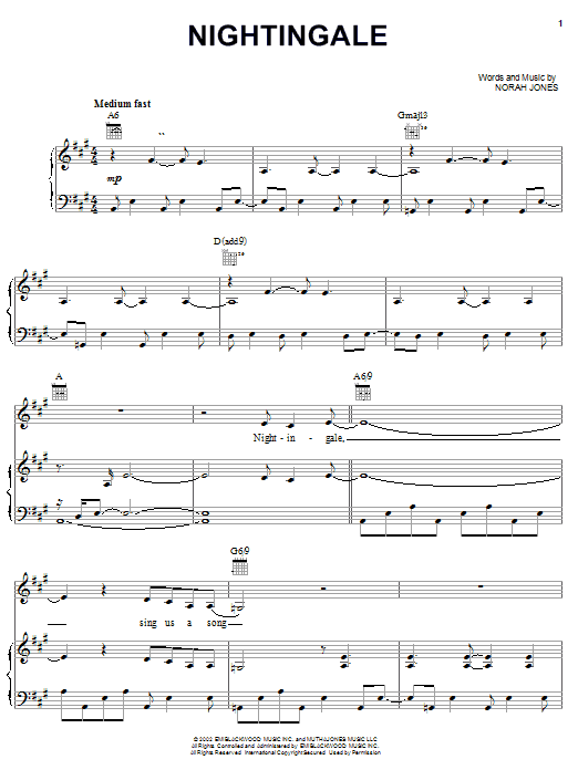 Norah Jones Nightingale Sheet Music Notes & Chords for Piano, Vocal & Guitar - Download or Print PDF