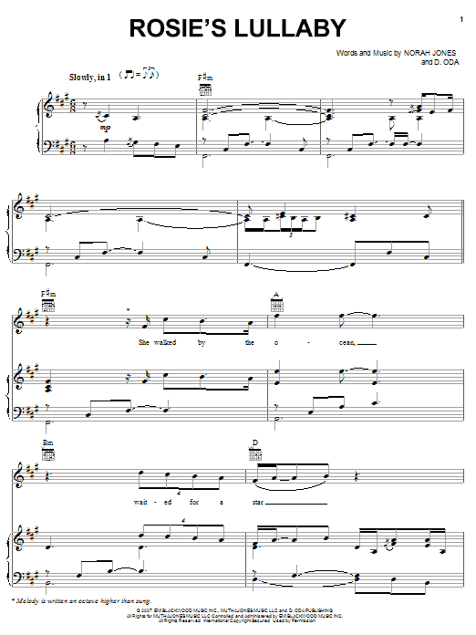 Norah Jones Rosie's Lullaby Sheet Music Notes & Chords for Piano, Vocal & Guitar (Right-Hand Melody) - Download or Print PDF