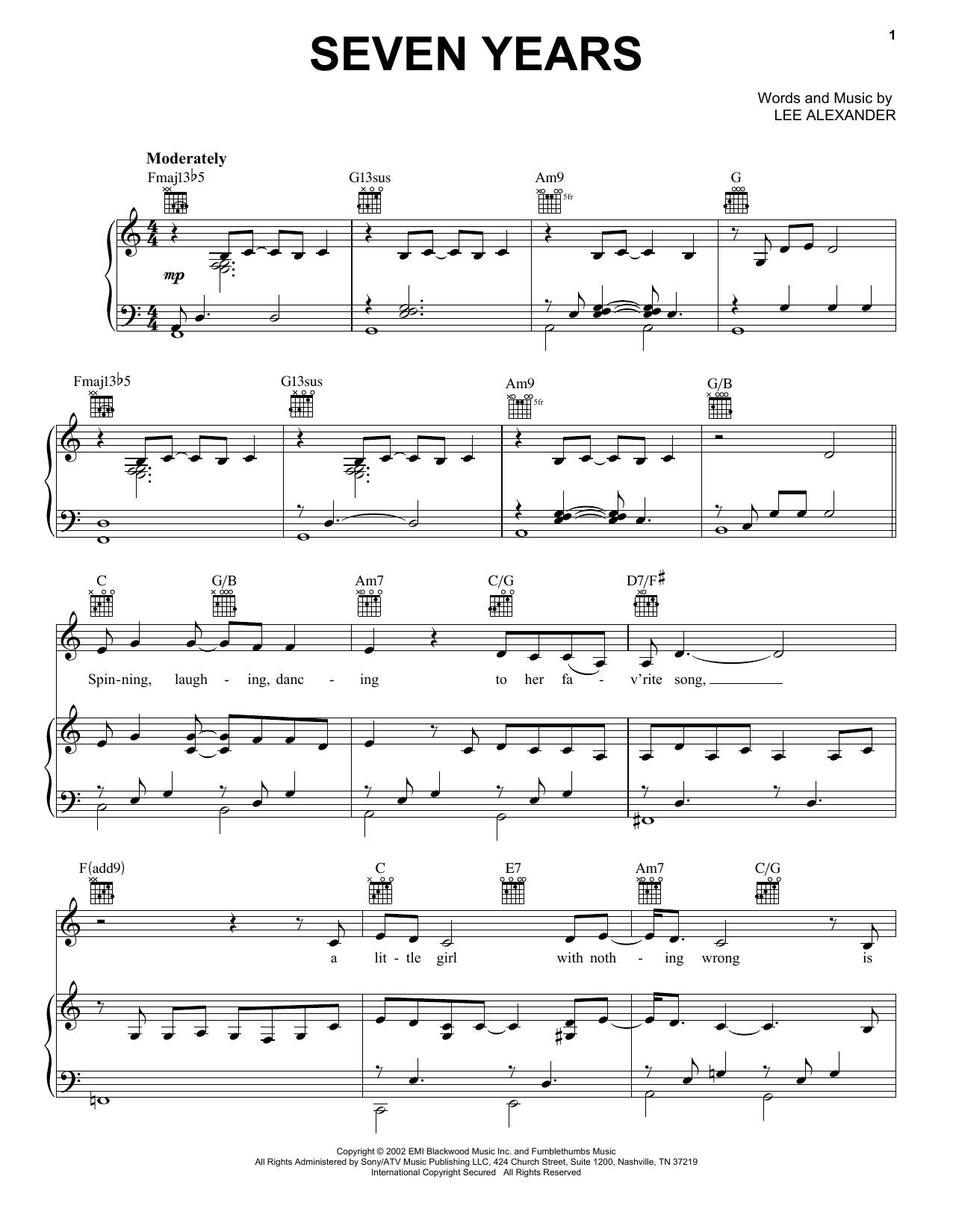 Norah Jones Seven Years Sheet Music Notes & Chords for Easy Piano - Download or Print PDF