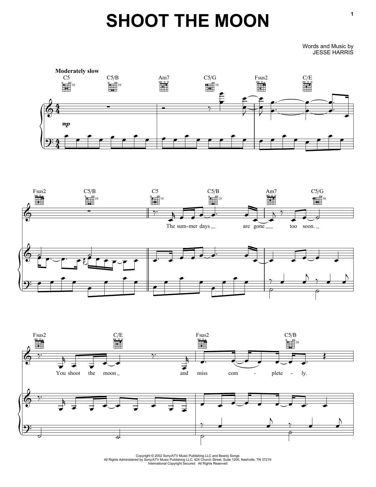 Norah Jones Shoot The Moon Sheet Music Notes & Chords for Easy Guitar Tab - Download or Print PDF