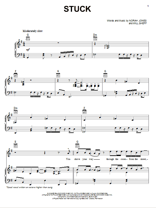 Norah Jones Stuck Sheet Music Notes & Chords for Piano, Vocal & Guitar (Right-Hand Melody) - Download or Print PDF