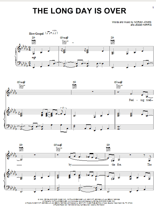 Norah Jones The Long Day Is Over Sheet Music Notes & Chords for Piano, Vocal & Guitar - Download or Print PDF