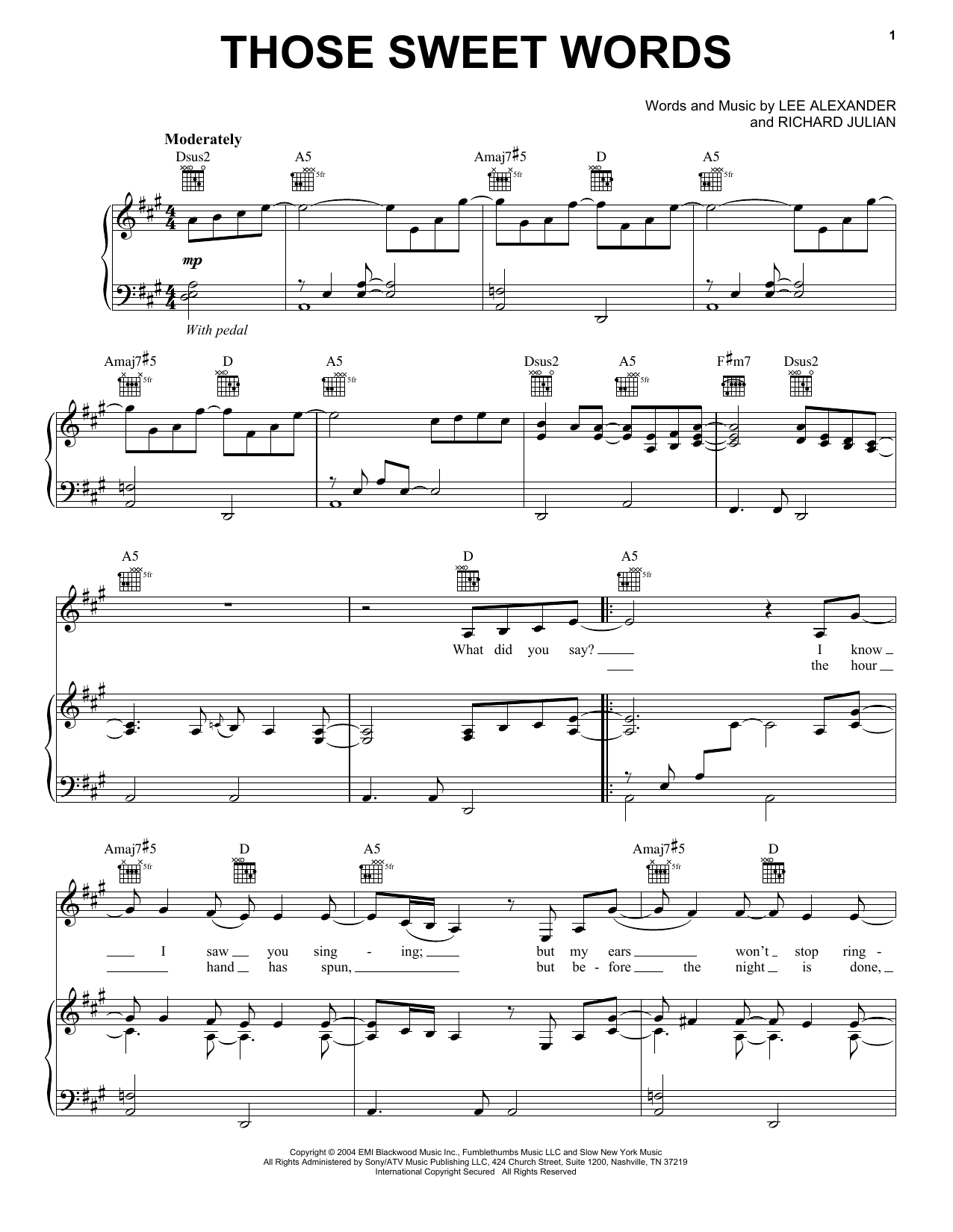 Norah Jones Those Sweet Words Sheet Music Notes & Chords for Piano, Vocal & Guitar (Right-Hand Melody) - Download or Print PDF