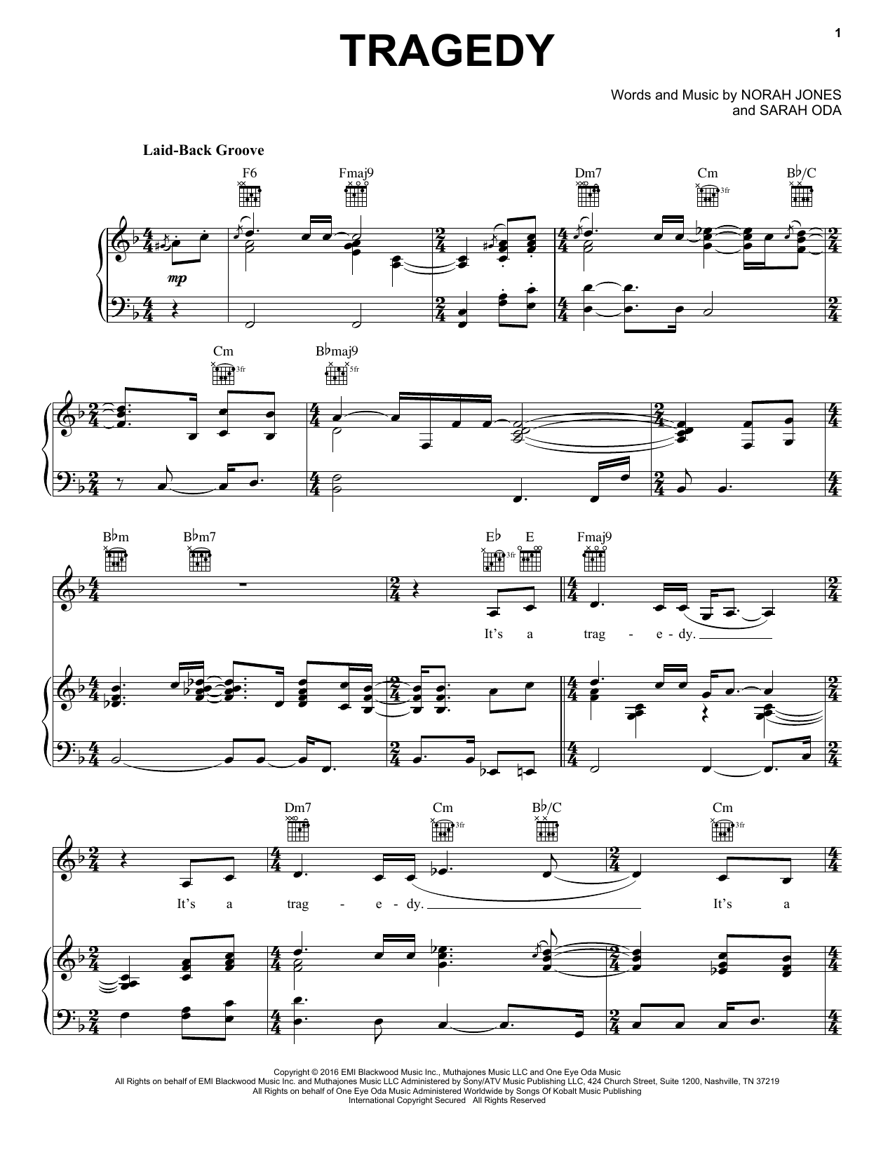 Norah Jones Tragedy Sheet Music Notes & Chords for Piano, Vocal & Guitar (Right-Hand Melody) - Download or Print PDF