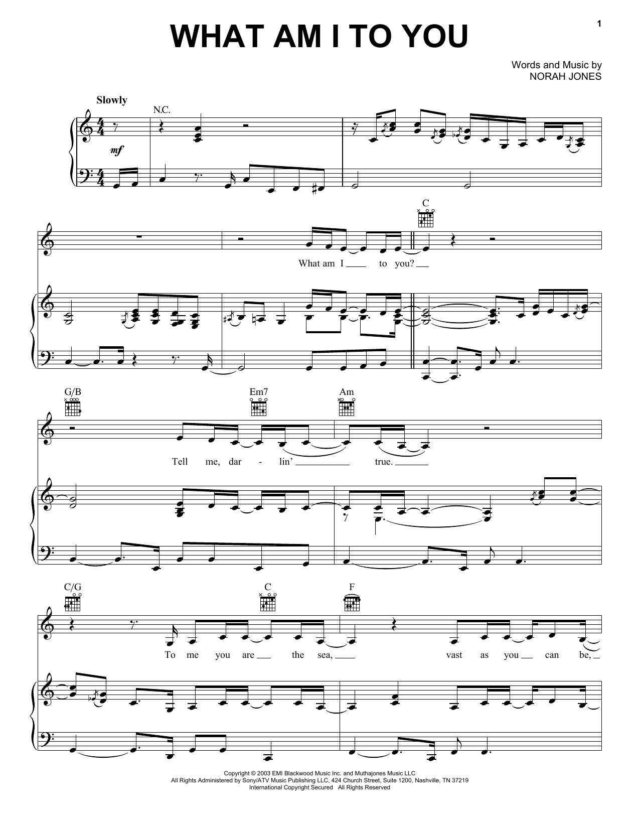 Norah Jones What Am I To You Sheet Music Notes & Chords for Easy Piano - Download or Print PDF