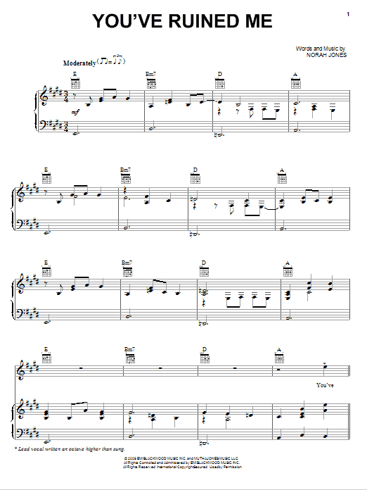 Norah Jones You've Ruined Me Sheet Music Notes & Chords for Piano, Vocal & Guitar (Right-Hand Melody) - Download or Print PDF