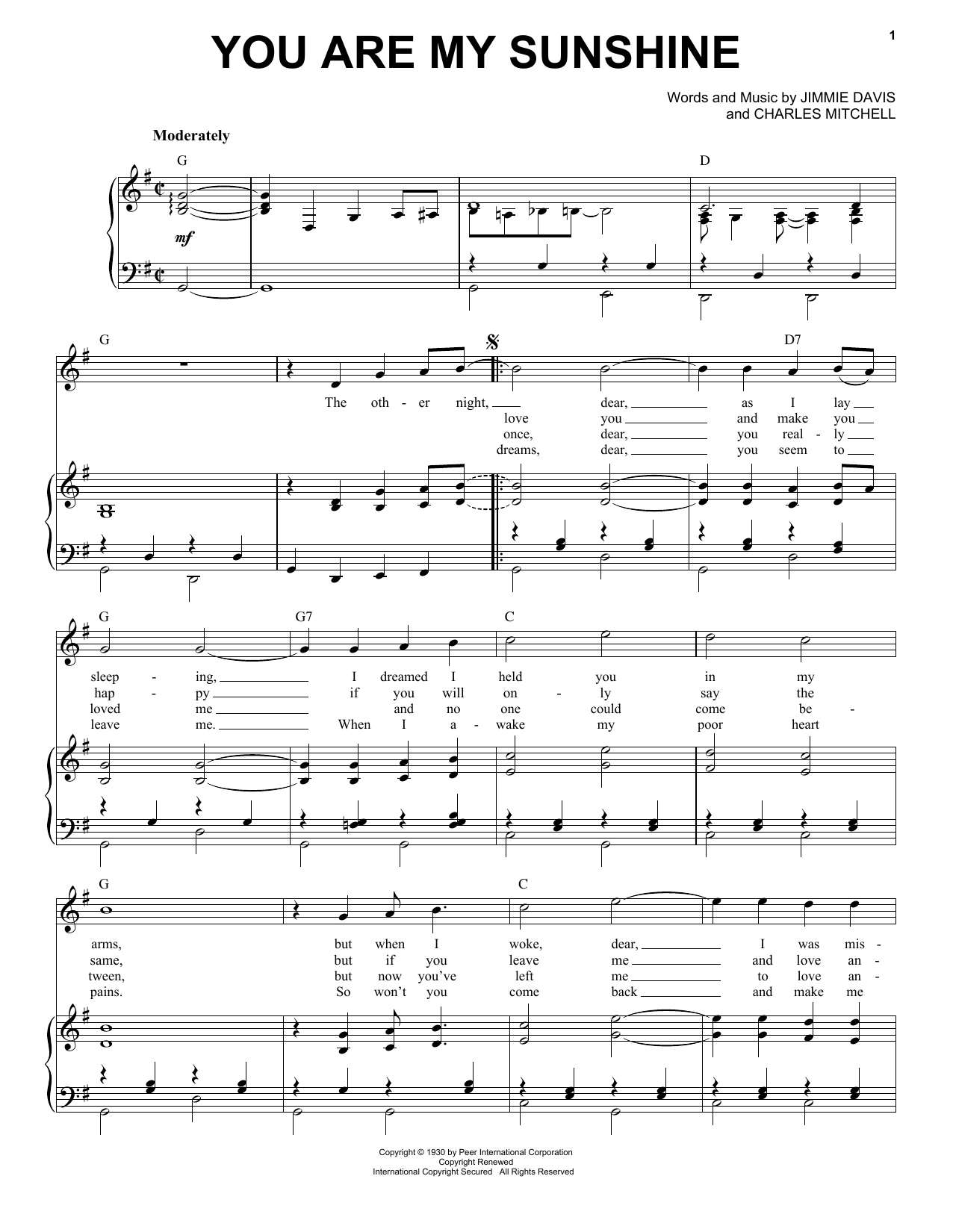 Norman Blake You Are My Sunshine Sheet Music Notes & Chords for Piano & Vocal - Download or Print PDF