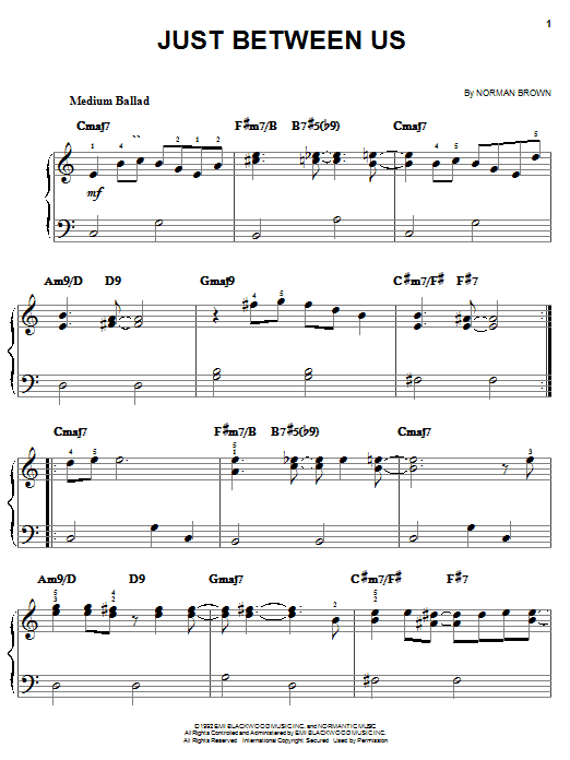 Norman Brown Just Between Us Sheet Music Notes & Chords for Easy Piano - Download or Print PDF