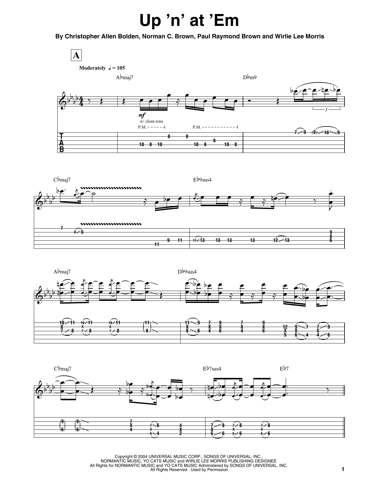 Norman Brown Up 'N' At 'Em Sheet Music Notes & Chords for Guitar Tab (Single Guitar) - Download or Print PDF