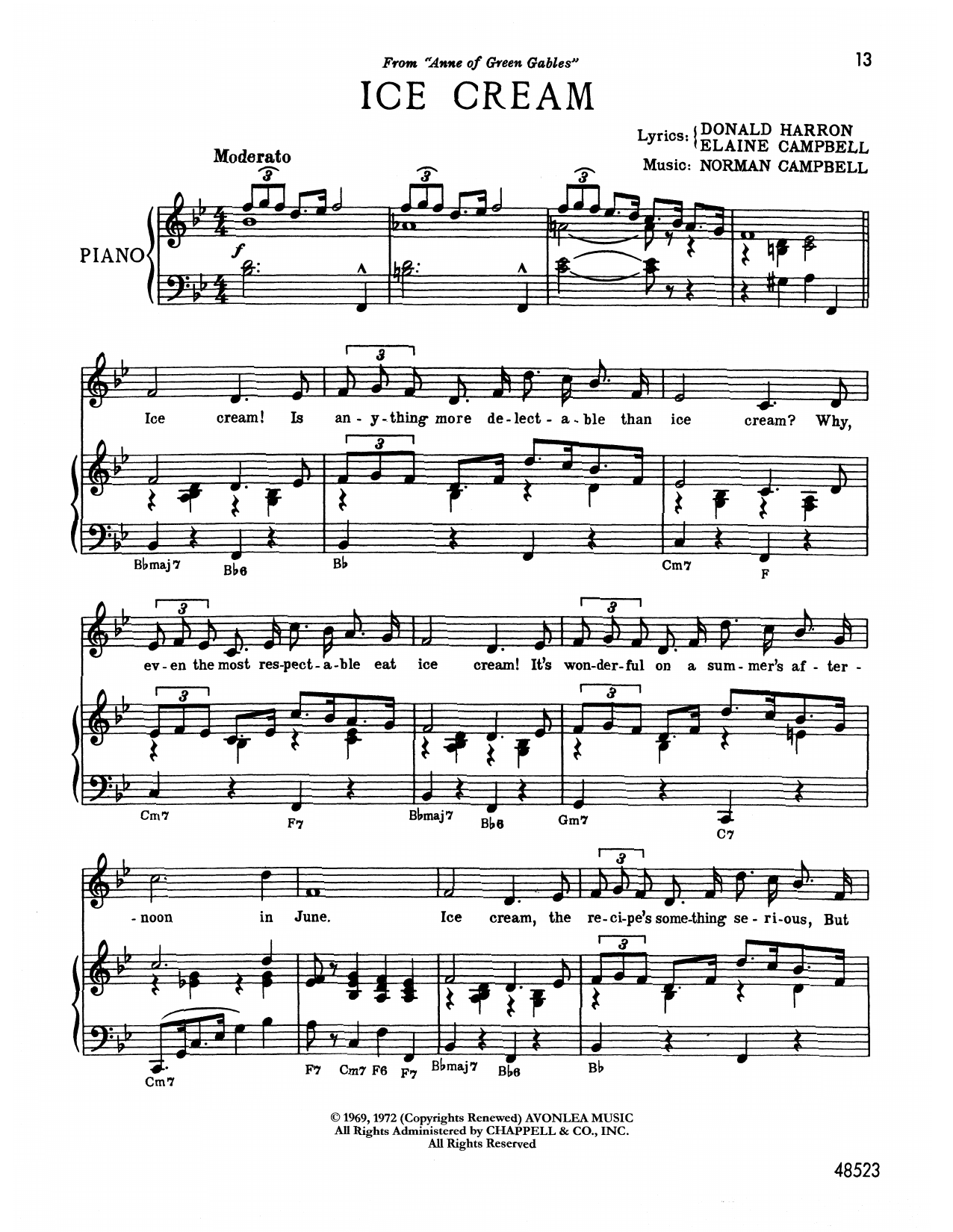 Norman Campbell Ice Cream (from Anne Of Green Gables) Sheet Music Notes & Chords for Piano & Vocal - Download or Print PDF