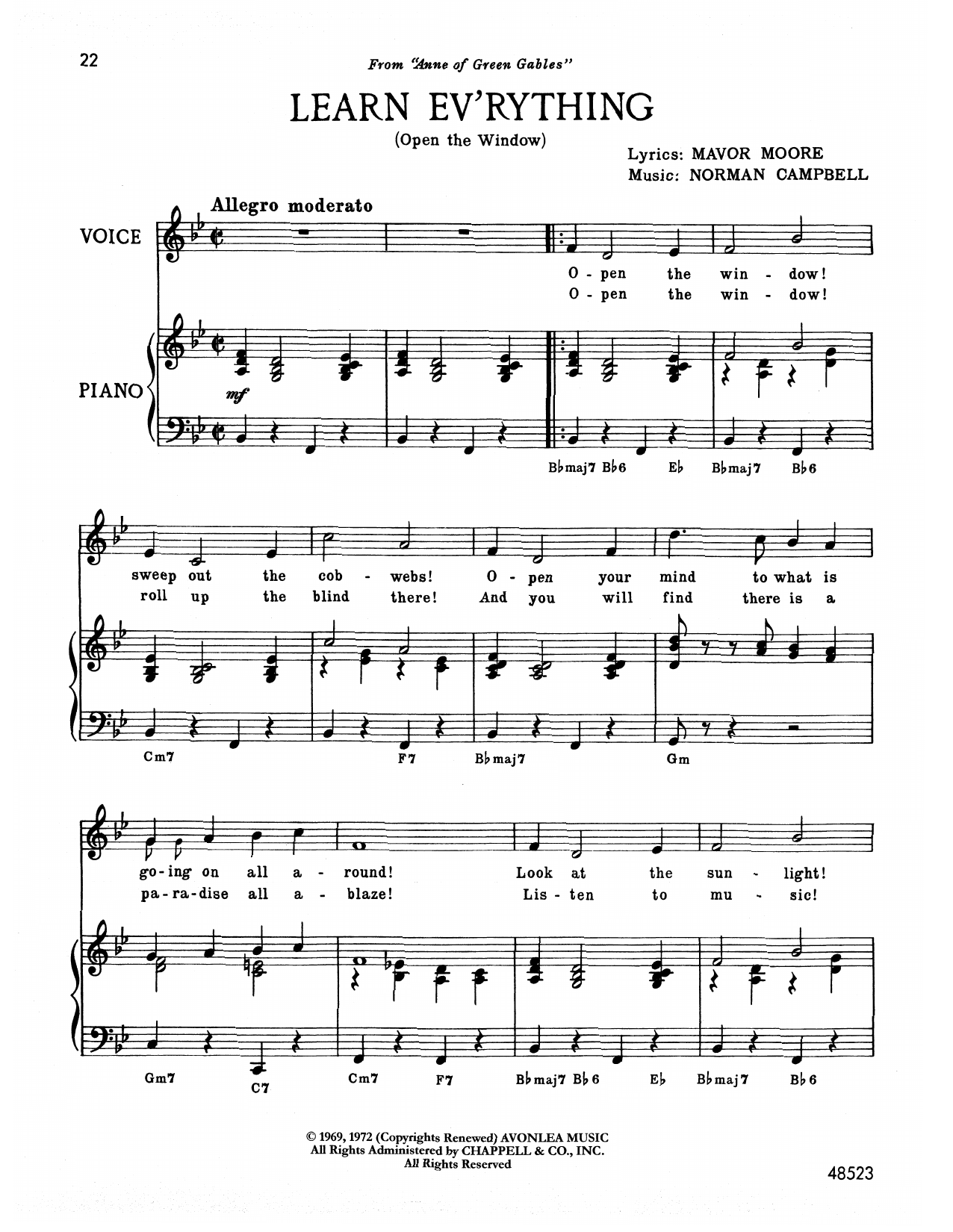 Norman Campbell Learn Ev'rything (from Anne Of Green Gables) Sheet Music Notes & Chords for Piano & Vocal - Download or Print PDF
