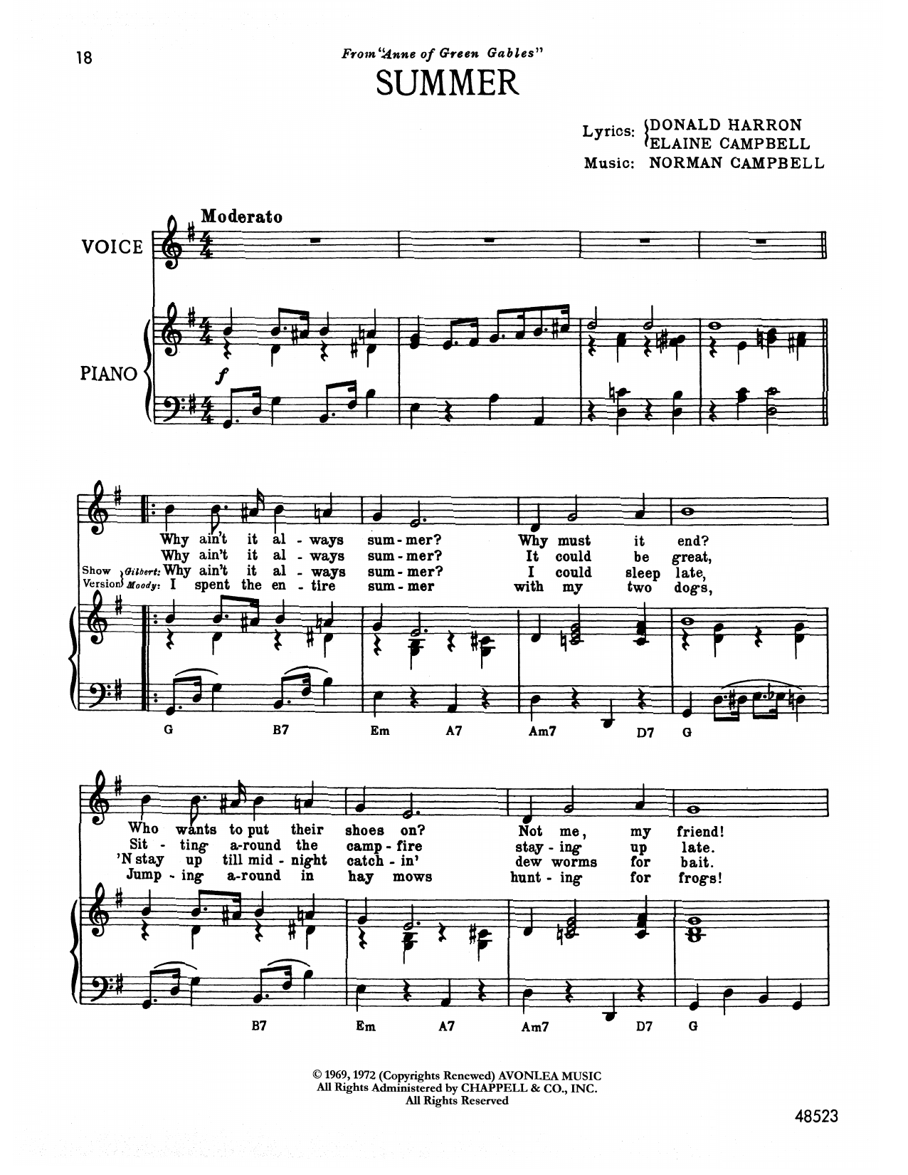 Norman Campbell Summer (from Anne Of Green Gables) Sheet Music Notes & Chords for Piano & Vocal - Download or Print PDF