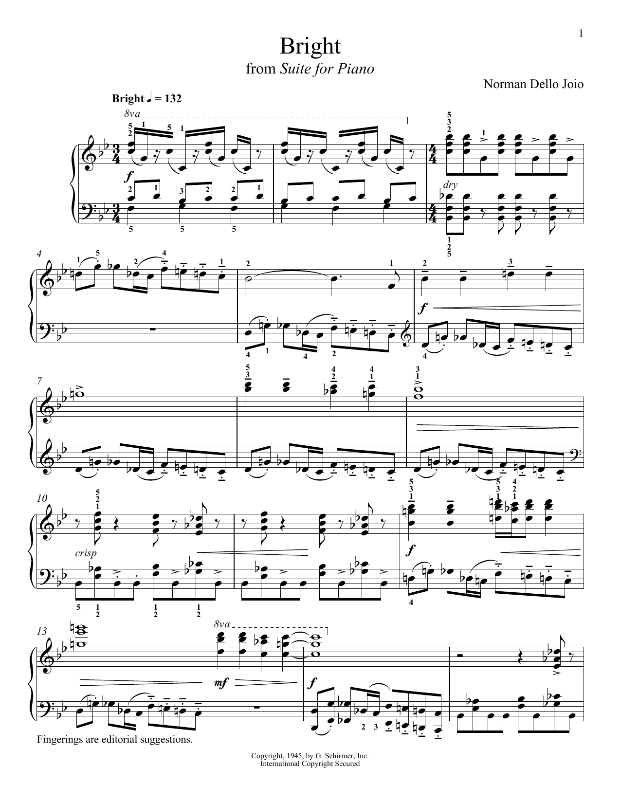 Norman Dello Joio Bright Sheet Music Notes & Chords for Piano - Download or Print PDF