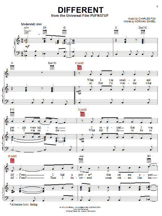 Norman Gimbel Different Sheet Music Notes & Chords for Piano, Vocal & Guitar (Right-Hand Melody) - Download or Print PDF