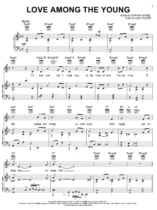 Norman Gimbel Love Among The Young Sheet Music Notes & Chords for Piano, Vocal & Guitar (Right-Hand Melody) - Download or Print PDF