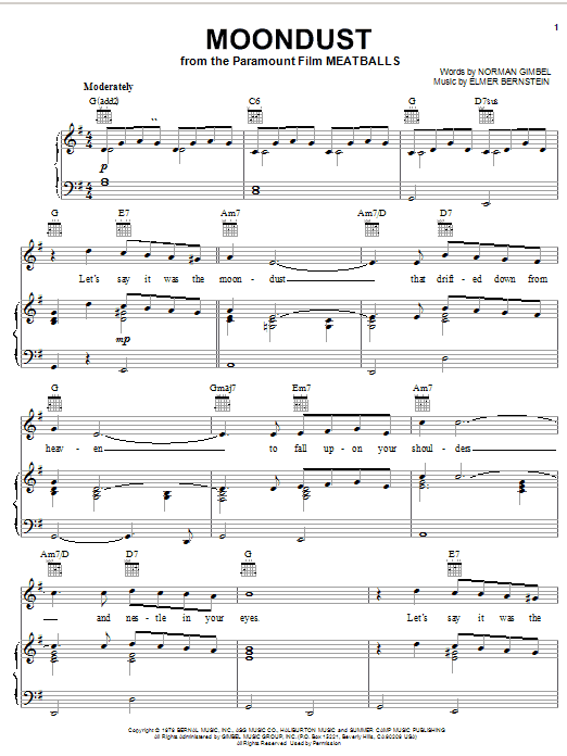 Norman Gimbel Moondust Sheet Music Notes & Chords for Piano, Vocal & Guitar (Right-Hand Melody) - Download or Print PDF