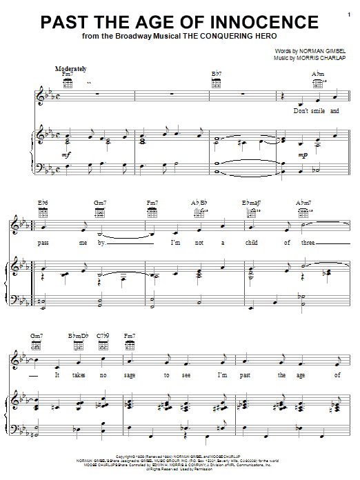 Norman Gimbel Past The Age Of Innocence Sheet Music Notes & Chords for Piano, Vocal & Guitar (Right-Hand Melody) - Download or Print PDF