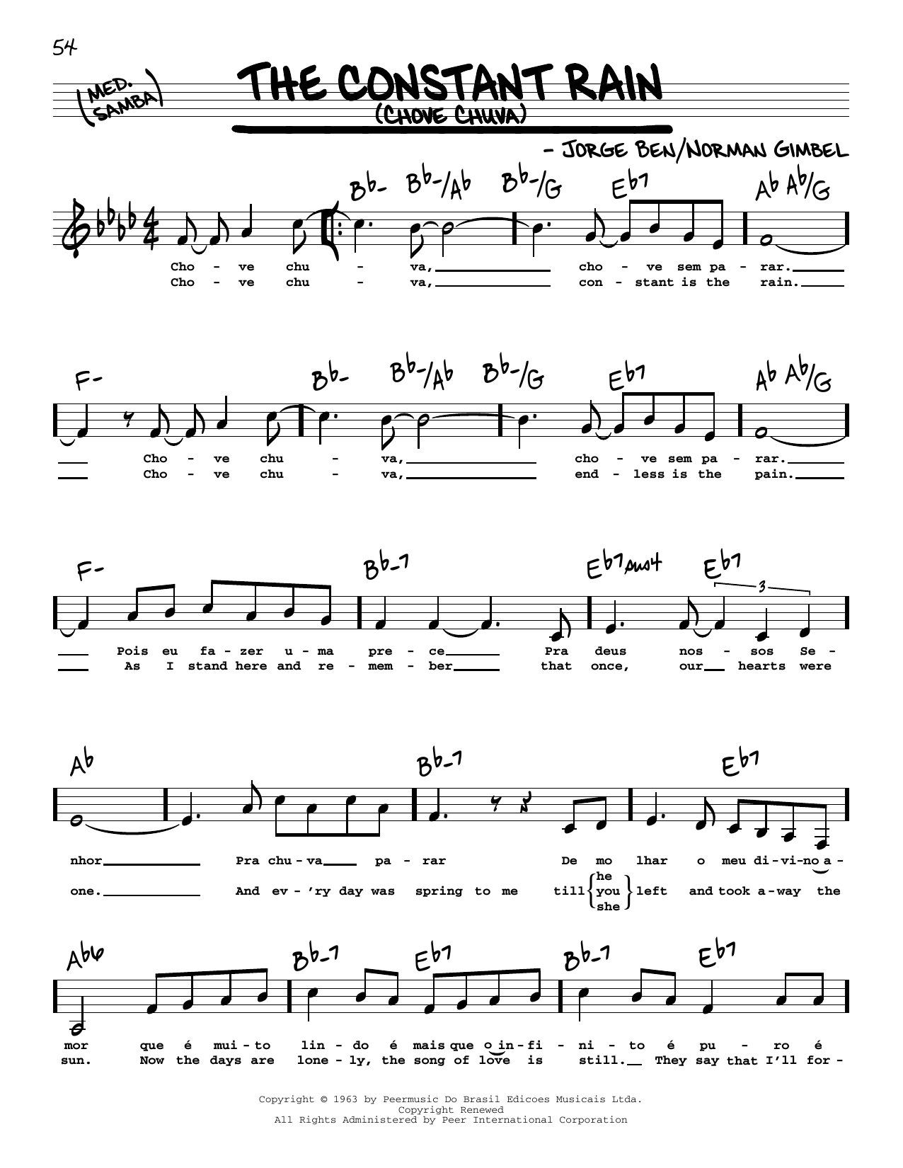 Norman Gimbel The Constant Rain (Chove Chuva) (Low Voice) Sheet Music Notes & Chords for Real Book – Melody, Lyrics & Chords - Download or Print PDF Norman Gimbel The Constant Rain (Chove Chuva) (Low Voice) Sheet Music Notes & Chords for Real Book – Melody, Lyrics & Chords - Download or Print PDF