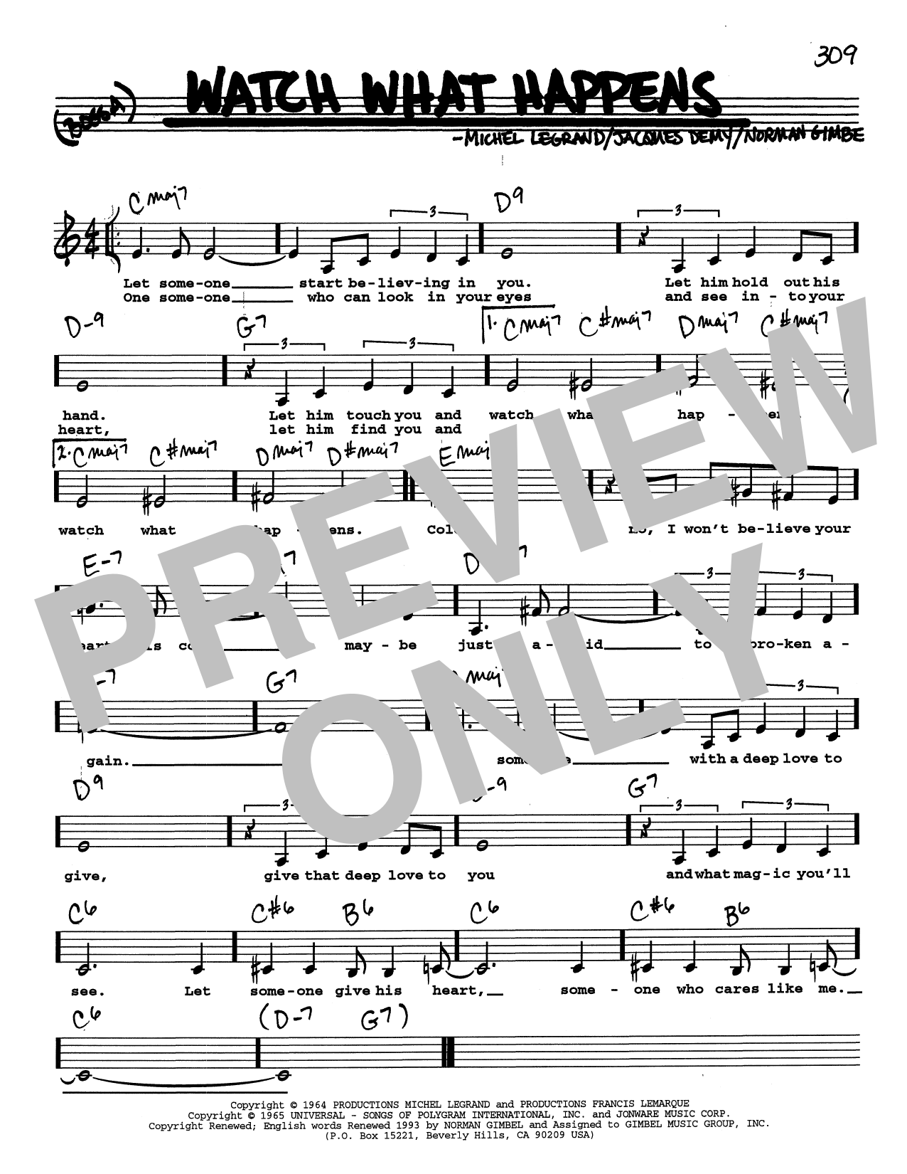 Norman Gimbel Watch What Happens (Low Voice) Sheet Music Notes & Chords for Real Book – Melody, Lyrics & Chords - Download or Print PDF