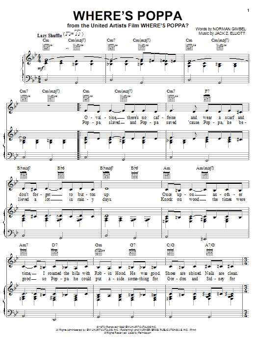 Norman Gimbel Where's Poppa Sheet Music Notes & Chords for Piano, Vocal & Guitar (Right-Hand Melody) - Download or Print PDF