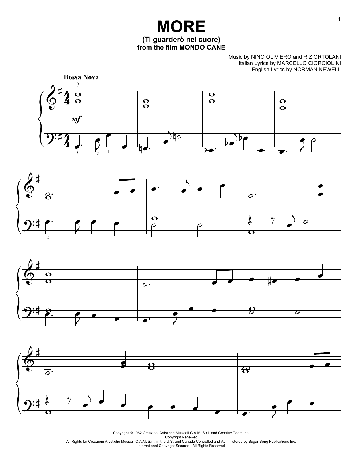 Norman Newell More (Ti Guarderò Nel Cuore) Sheet Music Notes & Chords for Easy Piano - Download or Print PDF