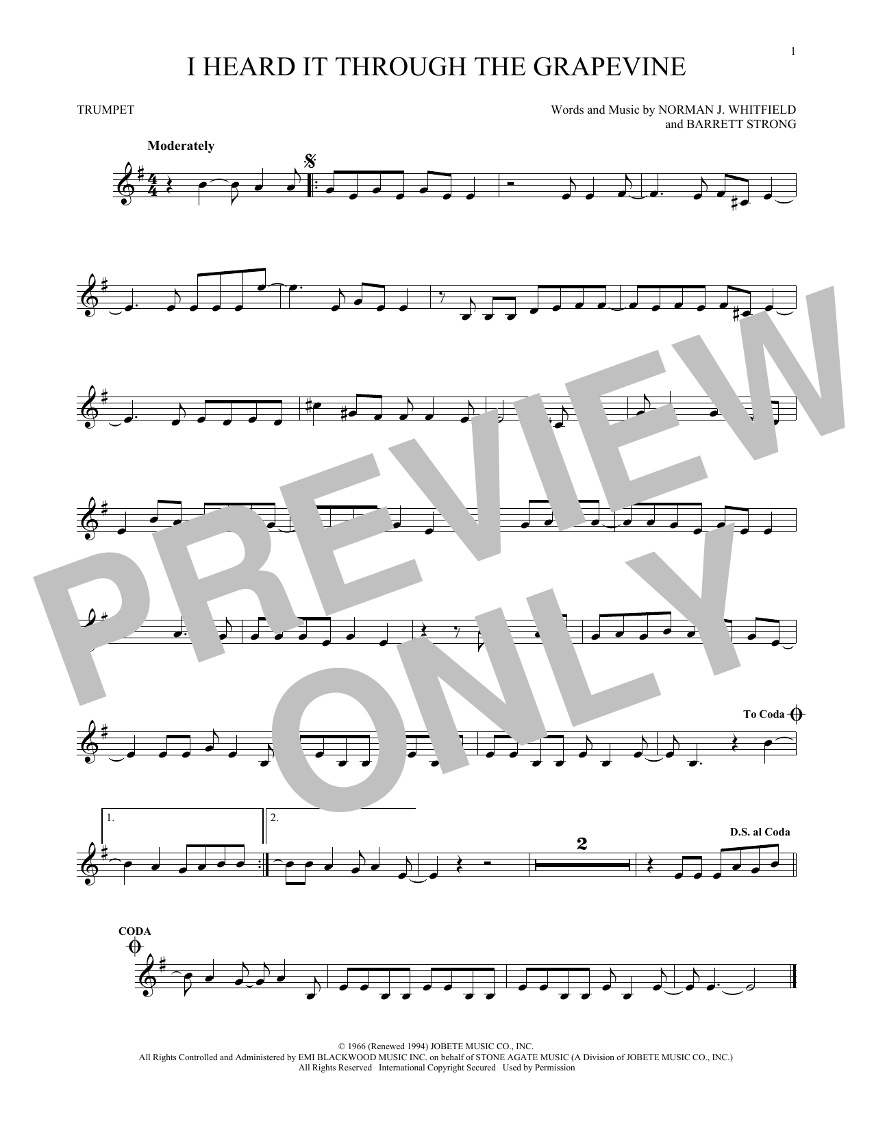 Norman Whitfield & Barrett Strong I Heard It Through The Grapevine Sheet Music Notes & Chords for Clarinet - Download or Print PDF