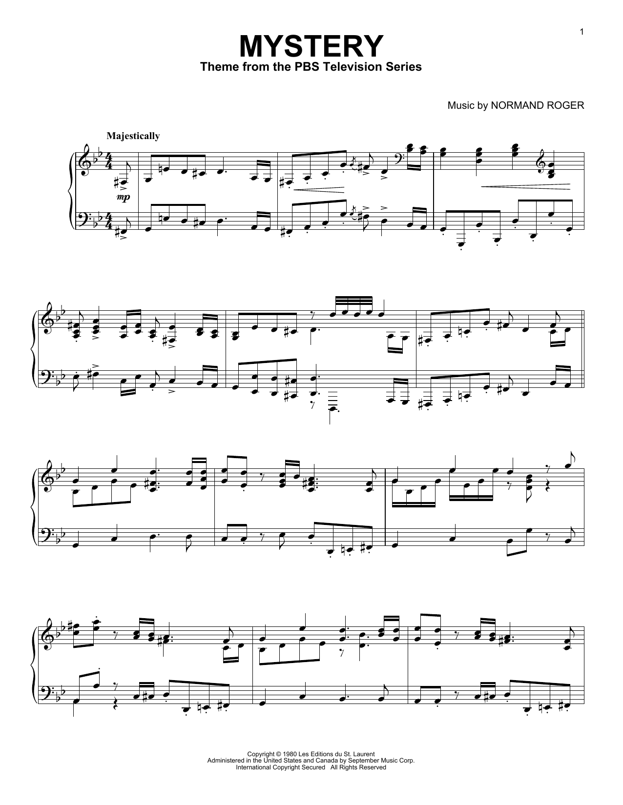 Normand Roger Mystery Sheet Music Notes & Chords for Piano Solo - Download or Print PDF