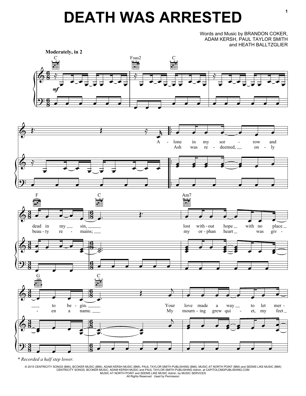 North Point InsideOut Death Was Arrested Sheet Music Notes & Chords for Piano, Vocal & Guitar (Right-Hand Melody) - Download or Print PDF