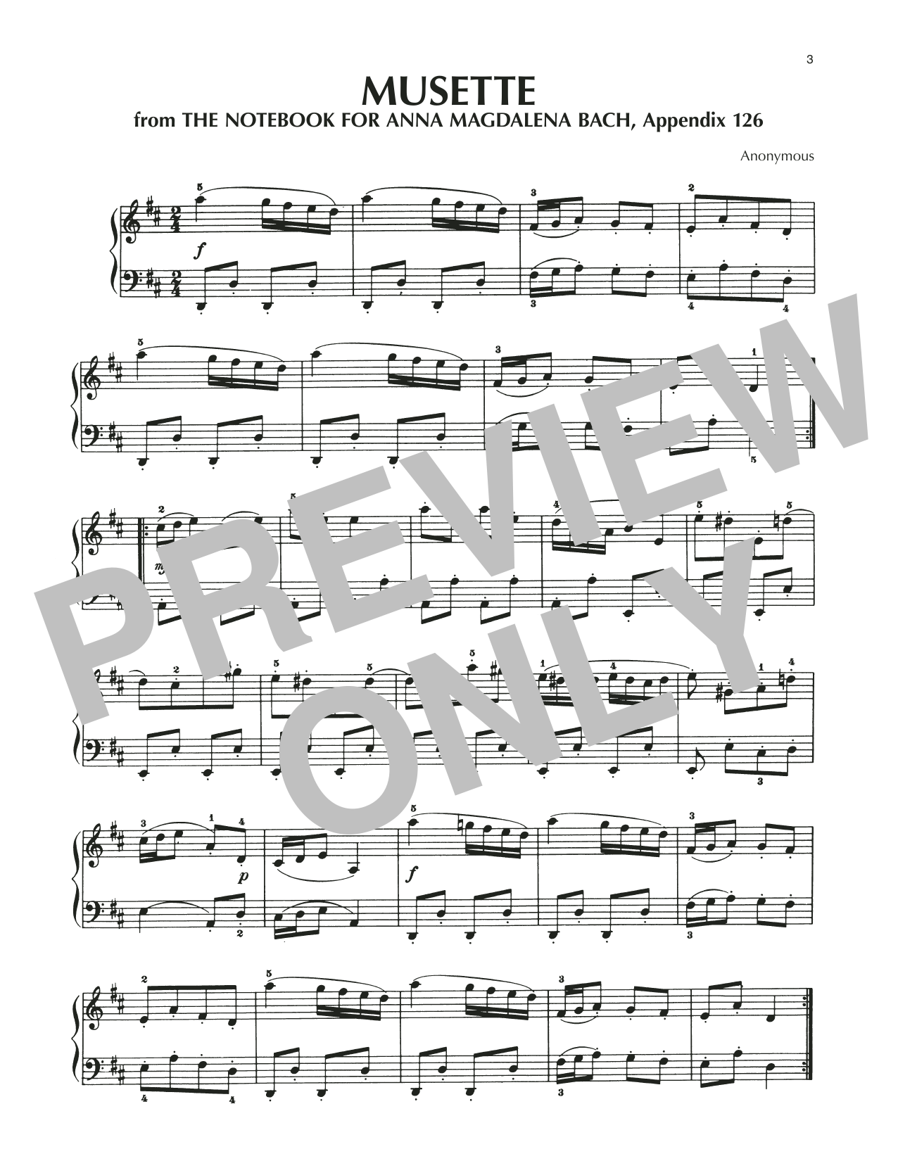 Notebook for Anna Magdalena Bach Musette In D Major, BWV Appendix 126 Sheet Music Notes & Chords for Piano Solo - Download or Print PDF