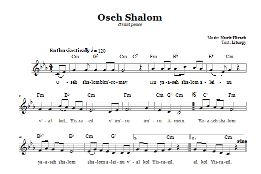 Nurit Hirsch Oseh Shalom (Grant Peace) Sheet Music Notes & Chords for Melody Line, Lyrics & Chords - Download or Print PDF