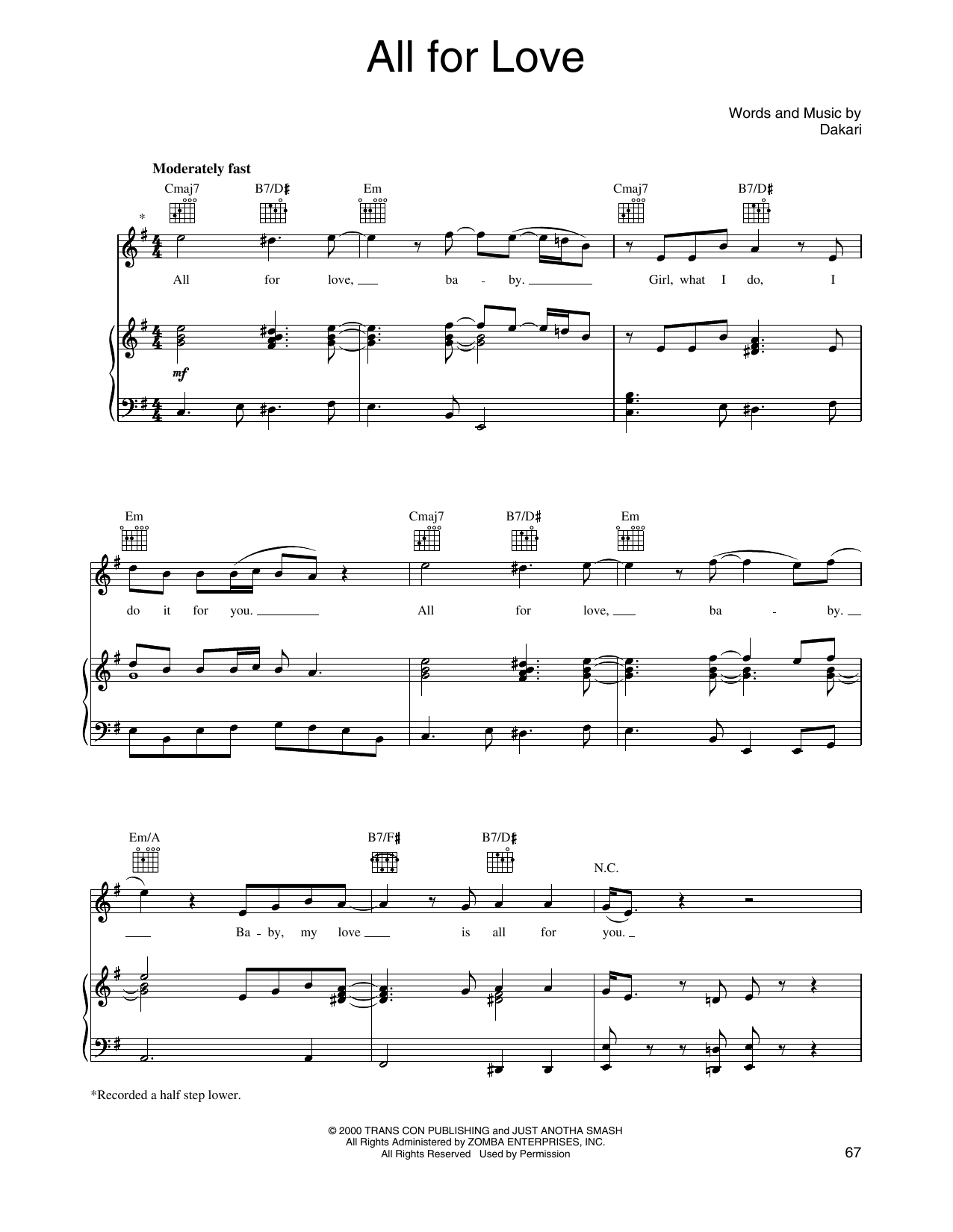 O-Town All For Love Sheet Music Notes & Chords for Piano, Vocal & Guitar Chords (Right-Hand Melody) - Download or Print PDF
