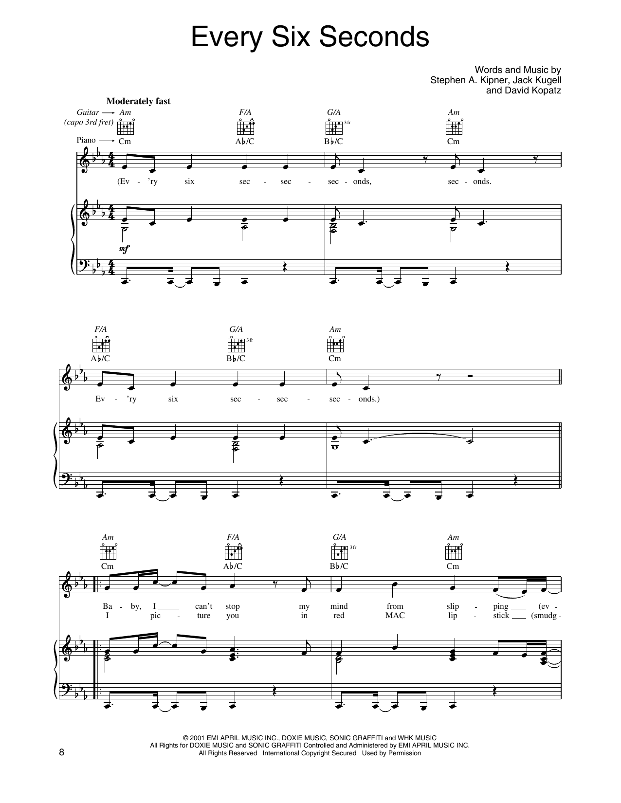O-Town Every Six Seconds Sheet Music Notes & Chords for Piano, Vocal & Guitar Chords (Right-Hand Melody) - Download or Print PDF