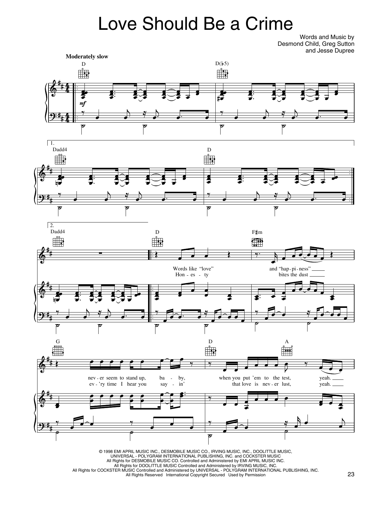 O-Town Love Should Be A Crime Sheet Music Notes & Chords for Piano, Vocal & Guitar Chords (Right-Hand Melody) - Download or Print PDF