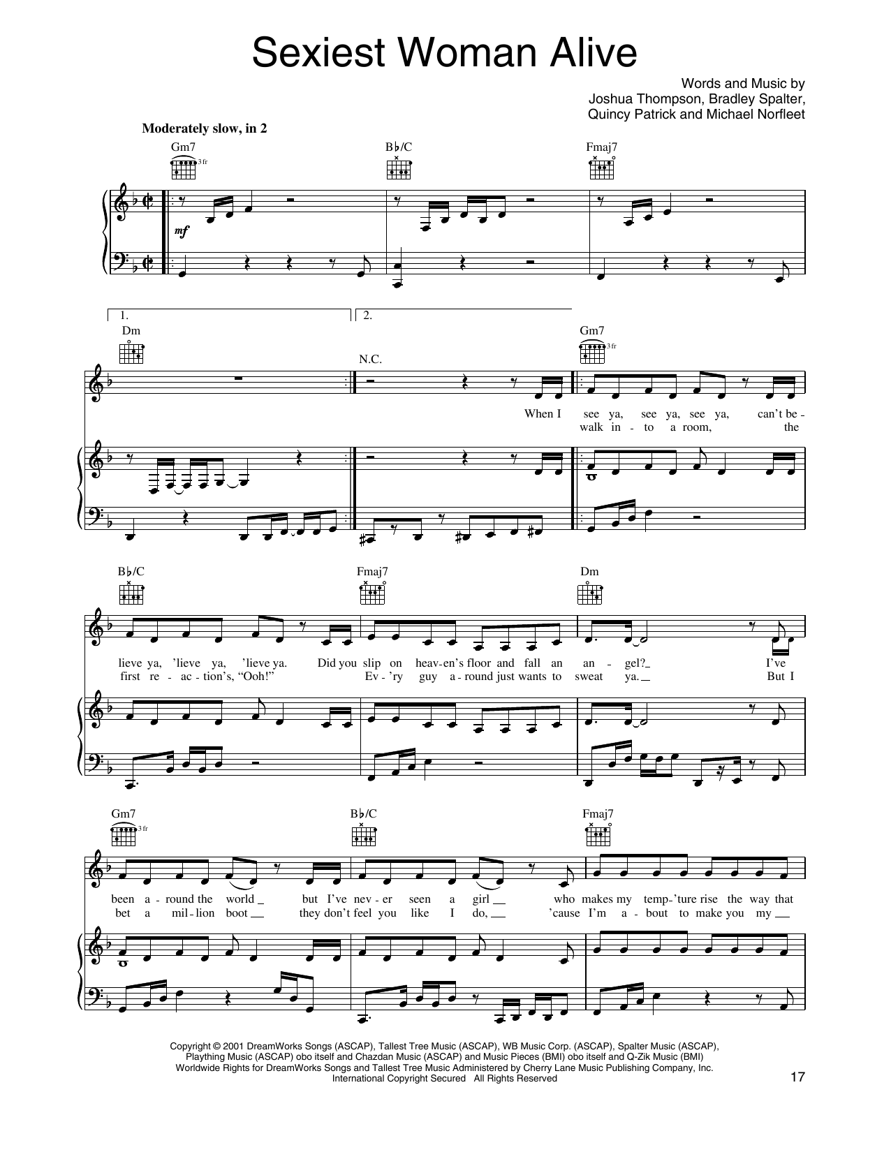 O-Town Sexiest Woman Alive Sheet Music Notes & Chords for Piano, Vocal & Guitar Chords (Right-Hand Melody) - Download or Print PDF