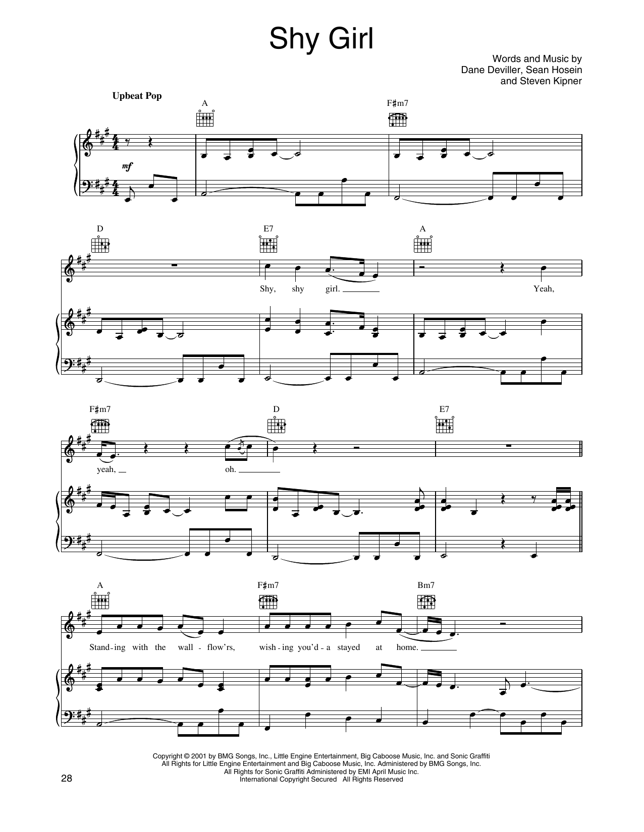 O-Town Shy Girl Sheet Music Notes & Chords for Piano, Vocal & Guitar Chords (Right-Hand Melody) - Download or Print PDF