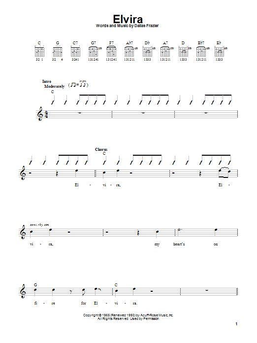 Oak Ridge Boys Elvira Sheet Music Notes & Chords for Easy Guitar with TAB - Download or Print PDF