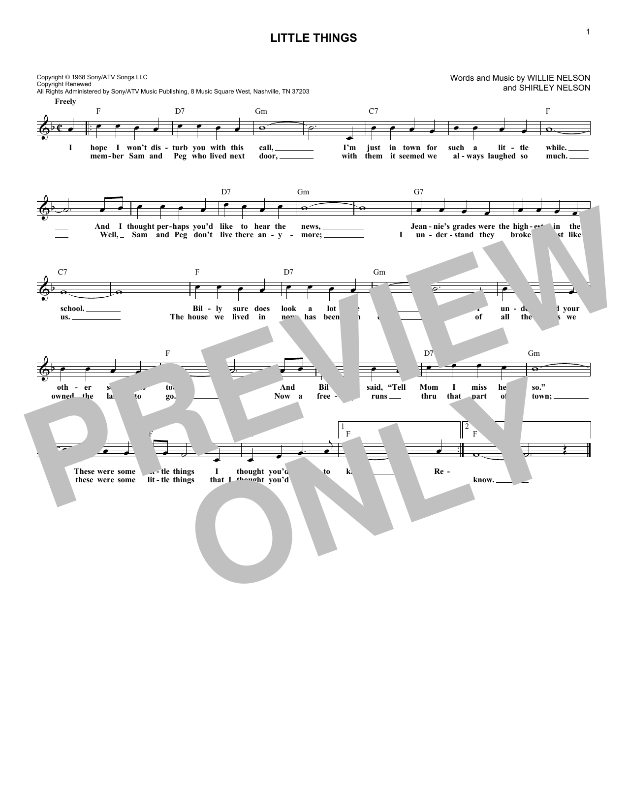 Oak Ridge Boys Little Things Sheet Music Notes & Chords for Melody Line, Lyrics & Chords - Download or Print PDF