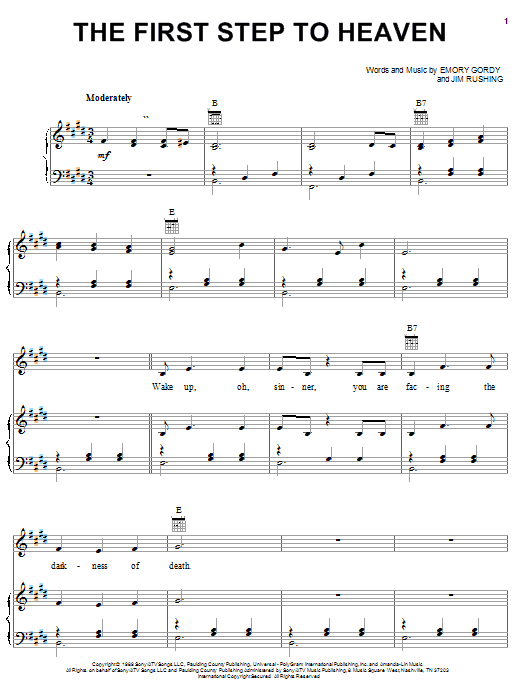 Oak Ridge Boys The First Step To Heaven Sheet Music Notes & Chords for Piano, Vocal & Guitar (Right-Hand Melody) - Download or Print PDF