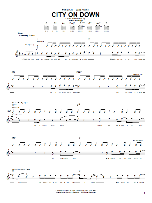 O.A.R. City On Down Sheet Music Notes & Chords for Guitar Tab - Download or Print PDF