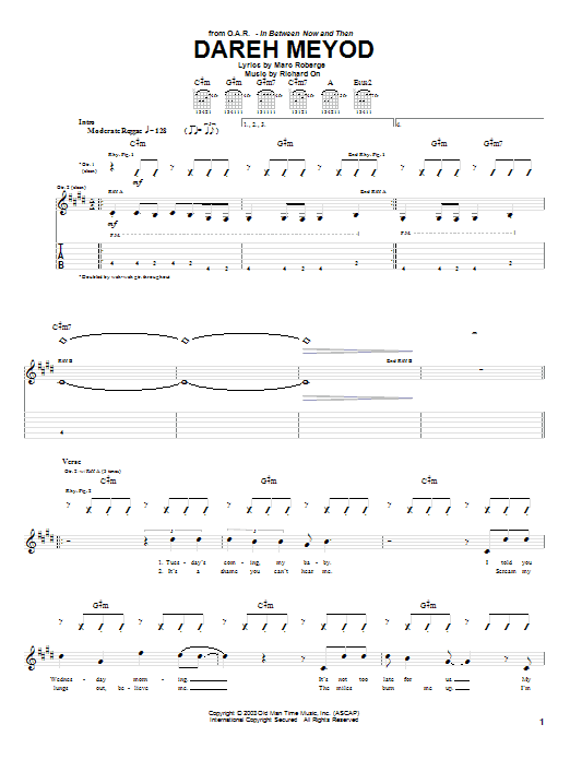 O.A.R. Dareh Meyod Sheet Music Notes & Chords for Guitar Tab - Download or Print PDF