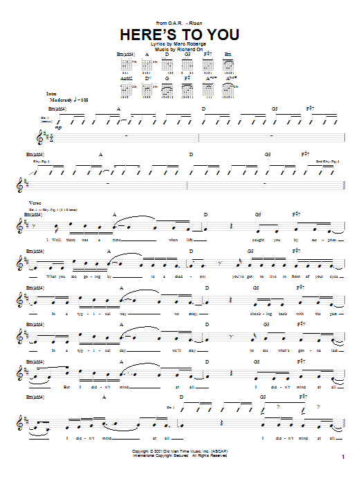 O.A.R. Here's To You Sheet Music Notes & Chords for Guitar Tab - Download or Print PDF